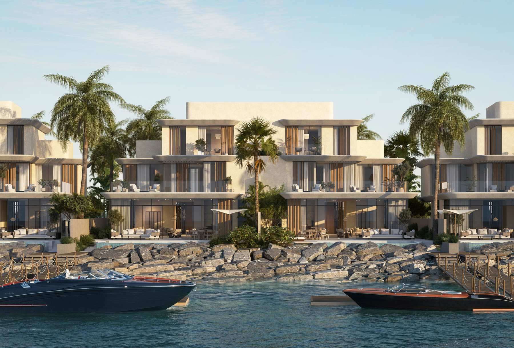 Waterfront villas with private infinity pools and individual boat docks