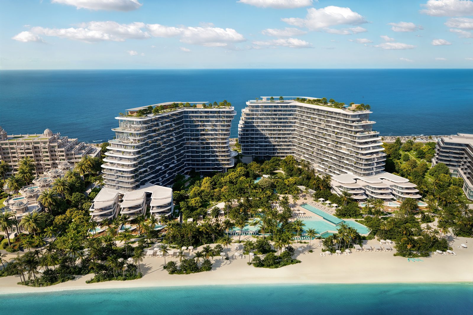 Artist's impression of the Avita and Bella towers at PASSO seen from the Arabian Gulf
