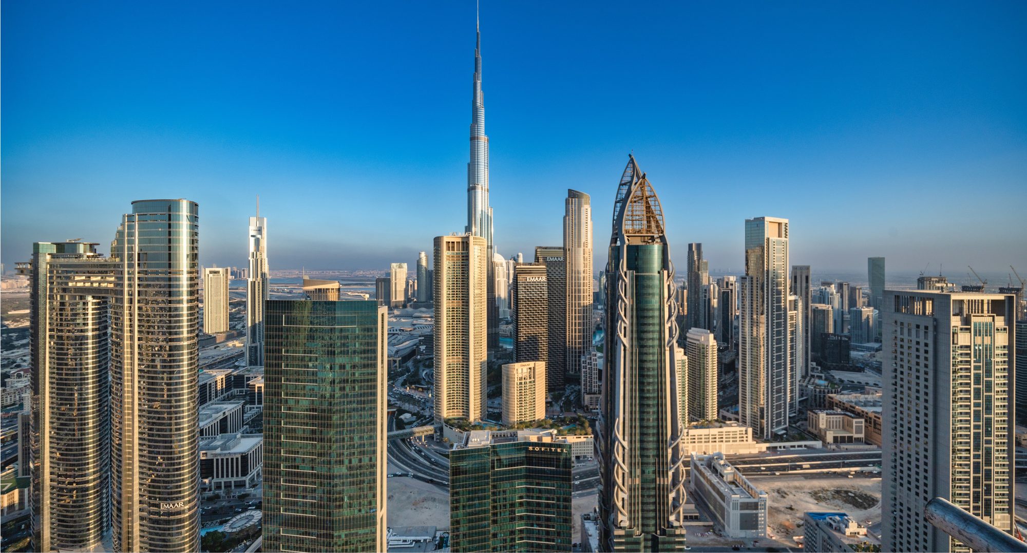 The Downtown Dubai skyline seen from the tower, with the Burj Khalifa at the centre